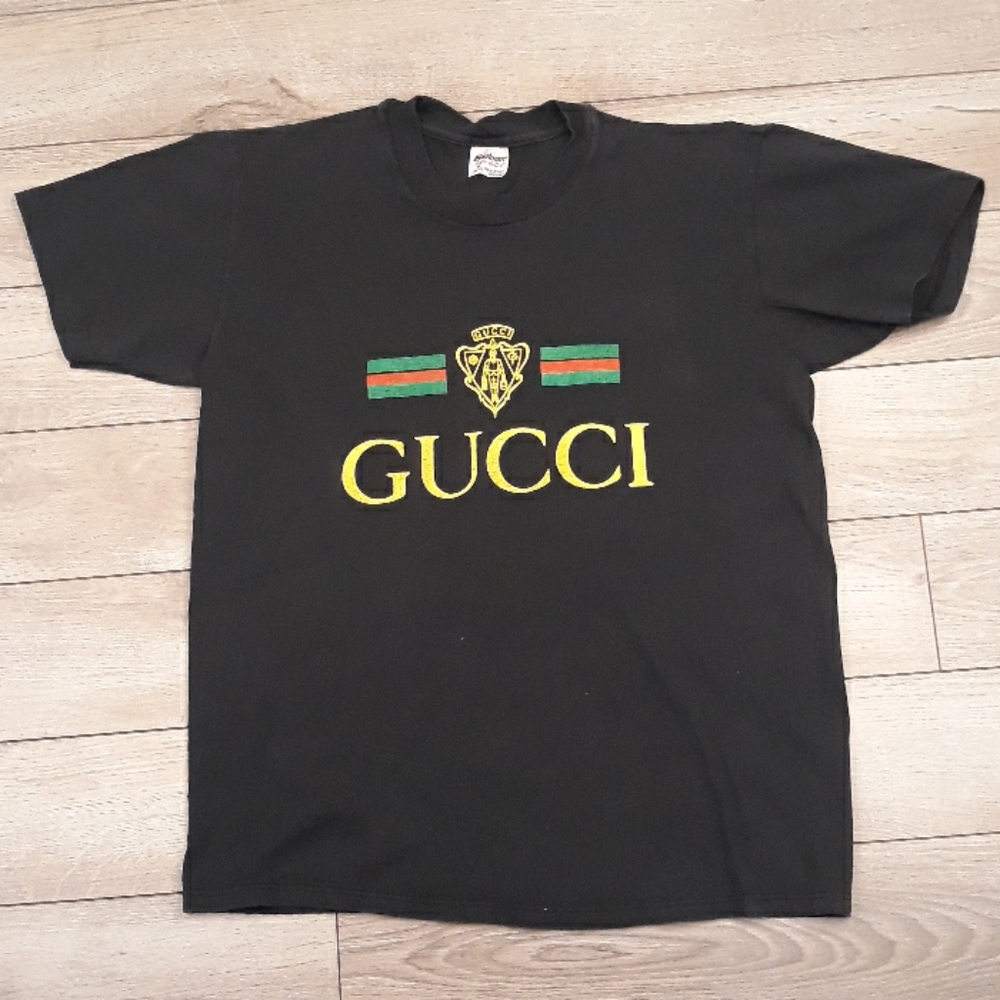 80’s GUCCI Bootleg Stedman Rap Black‎ Cotton Mens T Shirt Sz M VTG RARE